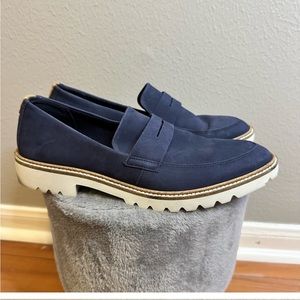 Ecco Suede Mocassins Penny Loafers  Shoes Slip On Blue Size 7-7.5, 38 EU